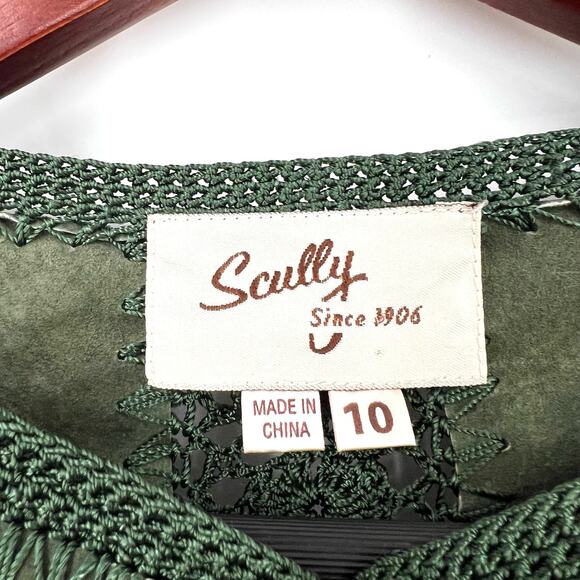 Scully Womens Sz 10 Leather Suede Green Crochet Jacket Shirt Top Western Rodeo - Picture 2 of 10